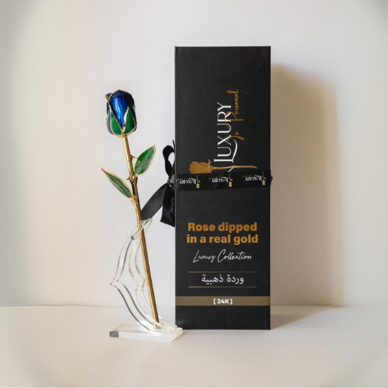 24k gold dipped rose in blue color