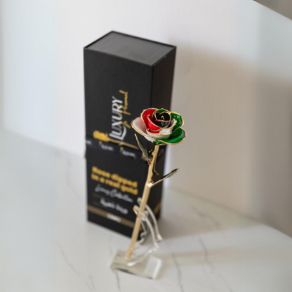 24k karat gold dipped rose uae national flag color rose